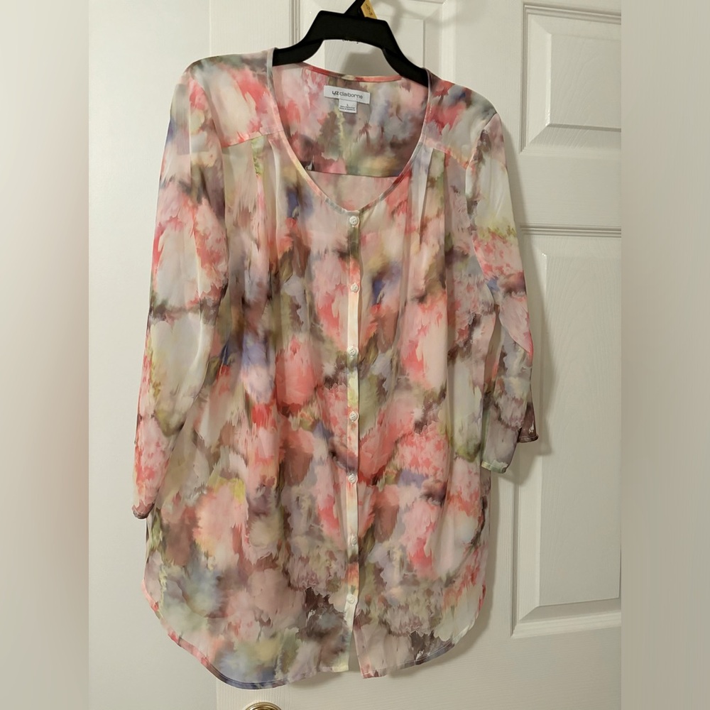 Watercolor print blouse with matching camisole.